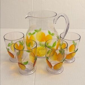 5pc Lemon/Citrus Pattern Pitcher & Tumbler Set - Acrylic - Drinkware